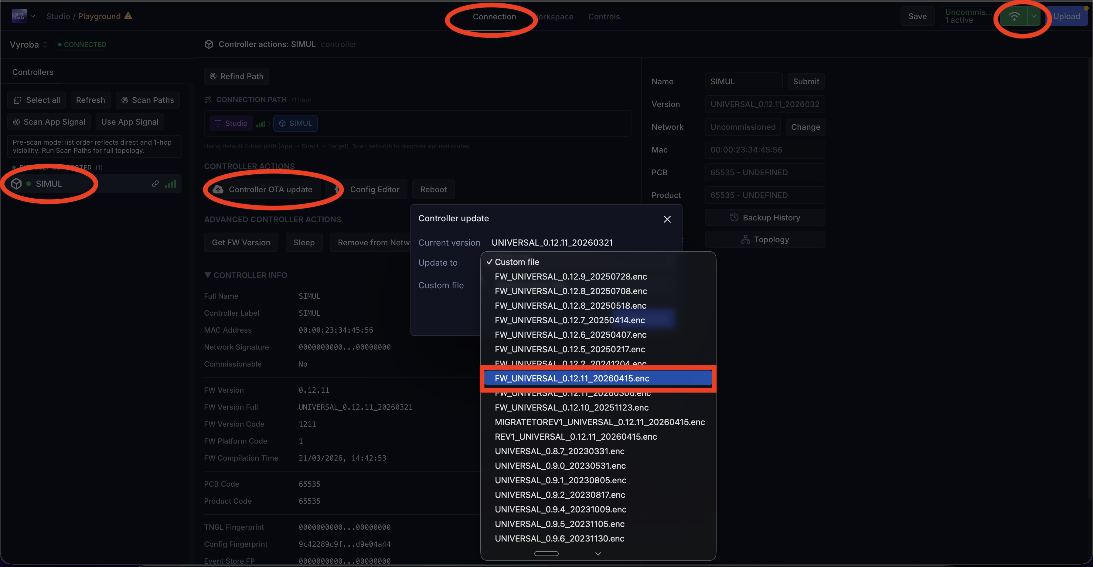 Staré Studio: připojení ke Controlleru a OTA update na FW 0.12.X