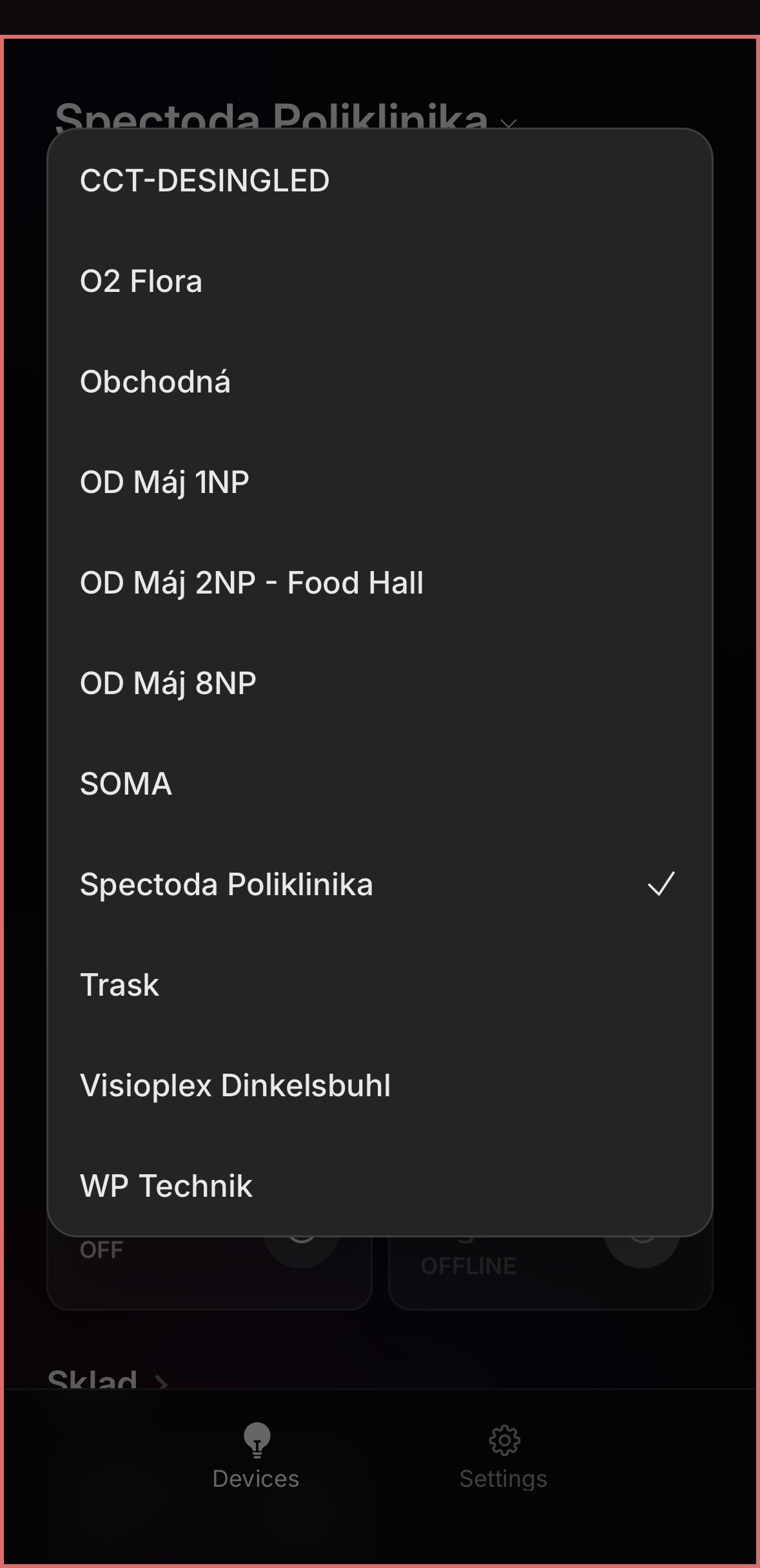 Menu dostupných Networků pro přihlášený e-mail